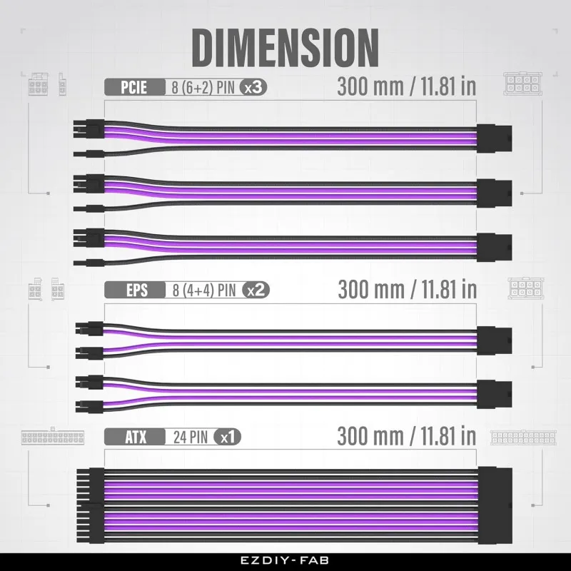 ezdiy-fab-kit-de-extension-cable-psu-negromorado16awg1x24pin2x44-eps3x62-pci-e-11811in-ezdpi228-6 (2).webp