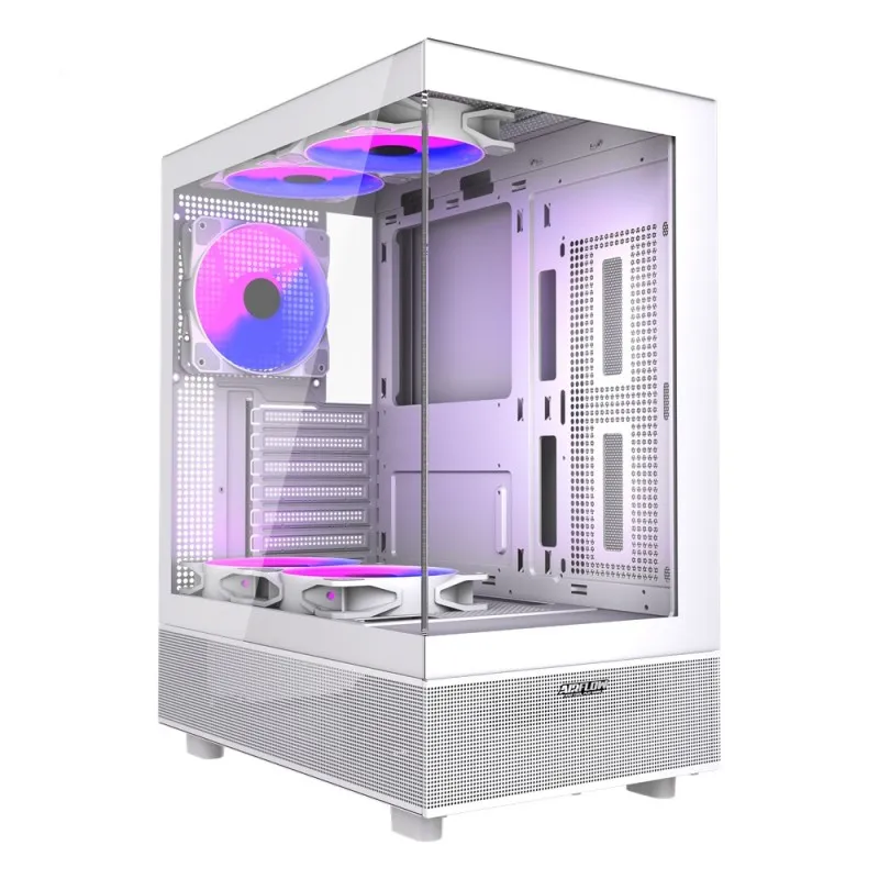 [03281] Airflow Hurricane Mini White Gabinete ATX 5x 120mm Fan AUTO RGB 2xUSB jack audio Vidrio templado