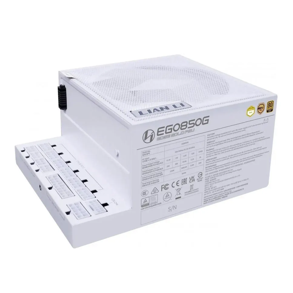 [03307] Lian Li Edge 850W WHITE 80+ GOLD Full modular ATX 3.1 Soporte PCIE 5.1 Conector 12V-2x6 Diseño L ,Sin USB HUB EG0850G.W000.US