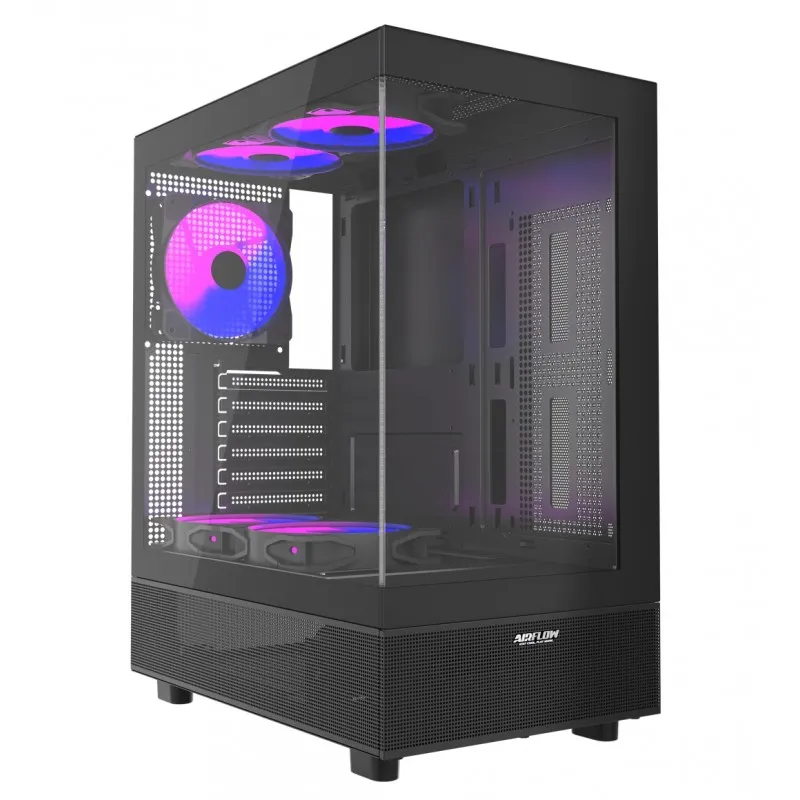 [02908] Airflow Hurricane Mini Black ATX 5x 120mm Fan AUTO RGB 2x USB jack audio Vidrio templado