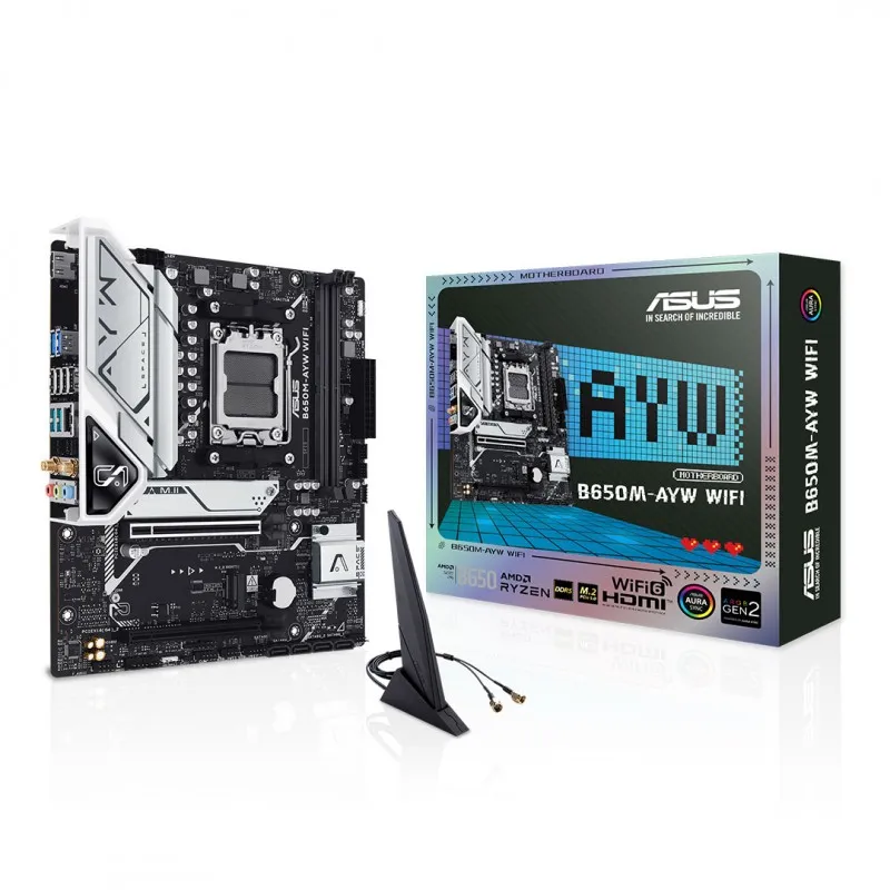 Asus B650M-AYW WIFI AM5 Micro-ATX DDR5 Pcie 16X M.2  HDMI  2.5Gb LAN Wi-Fi 6 USB 10Gbps Type-C SATA Aura Sync
