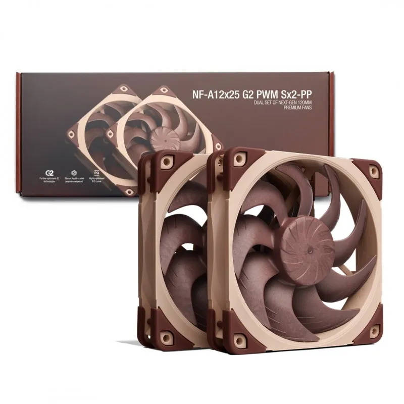 Noctua x2 120mm PC Fan NF-A12x25 G2 PWM Premium-Quality Quiet (Brown) NF-A12x25 G2 PWM Sx2-PP