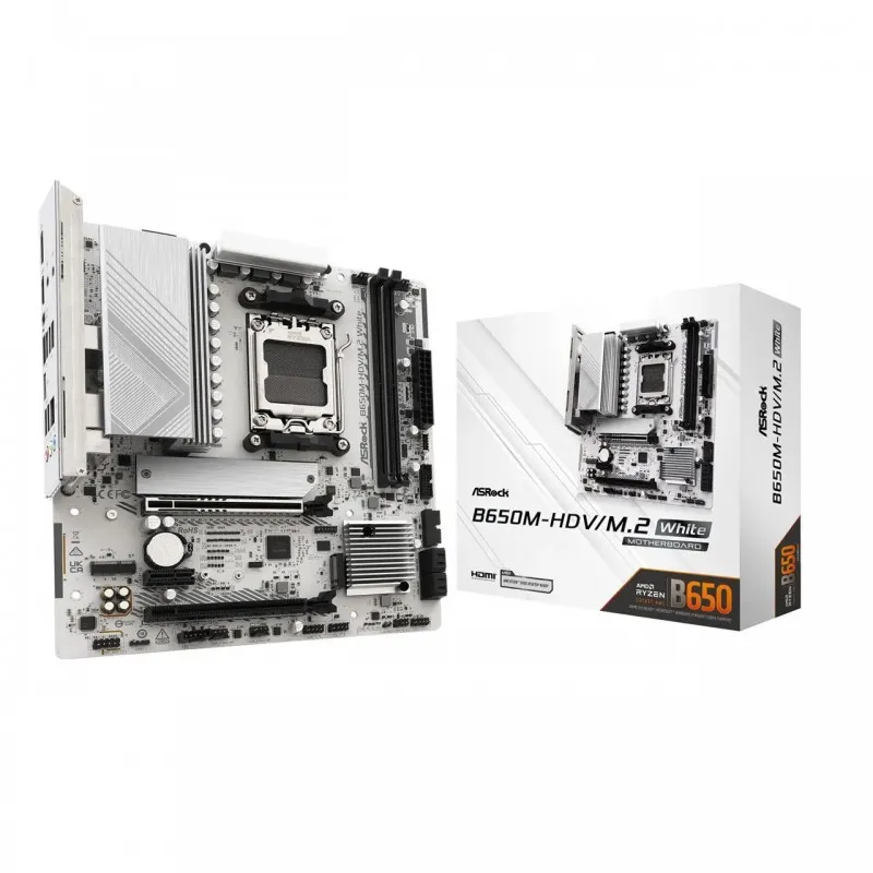 ASRock B650M-HDV/M.2 White AM5 AMD Micro ATX 1 PCIe 5.0 x16, 1 PCIe 4.0 x16, 1 PCIe 4.0 x1, 1 M.2 Key E para WiFi