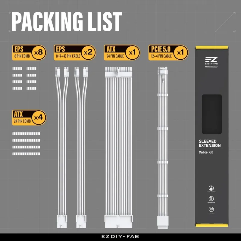 [03447] EZDIY-FAB KIT All White 12VHPWR Extensión KIT 4 Cable PSU 300mm 16AWG 24P/EPS 8P-4+4P/12+4P EZDPI227-1