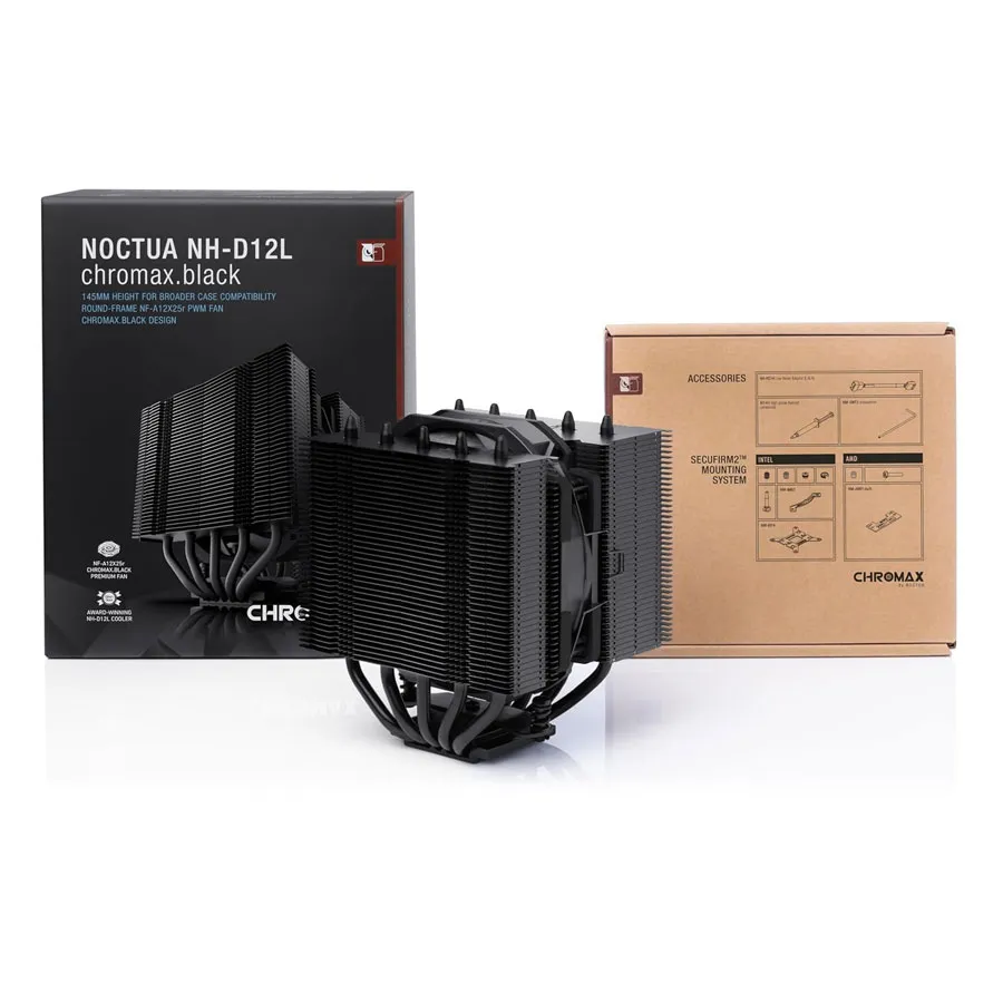 [03048] NOCTUA NH-D12L chromax black AM5 & LGA 1851 1700 CPU COOLER baja altura Negro Cromado