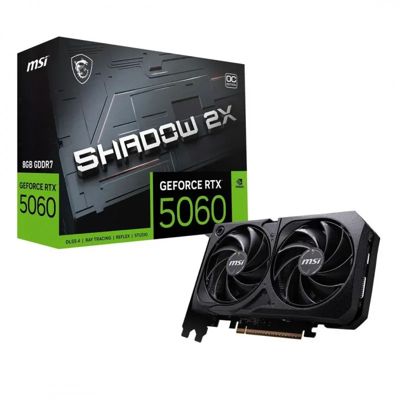 [03344] MSI RTX 5060 8GB Shadow 2x Nvidia GeForce OC Edition - 8 GB, GDDR7, 128 bits - PCIe 5.0 - DisplayPort, HDMI G5060-8S2