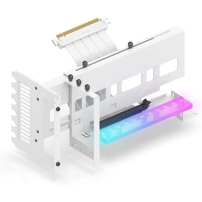 [03430] EZDIY-FAB Soporte de montaje vertical All White PCIe 4.0 GP LED ARGB  5V y 3 pines, PCIe 4.0 X16 Gen4 YIHPI333-18
