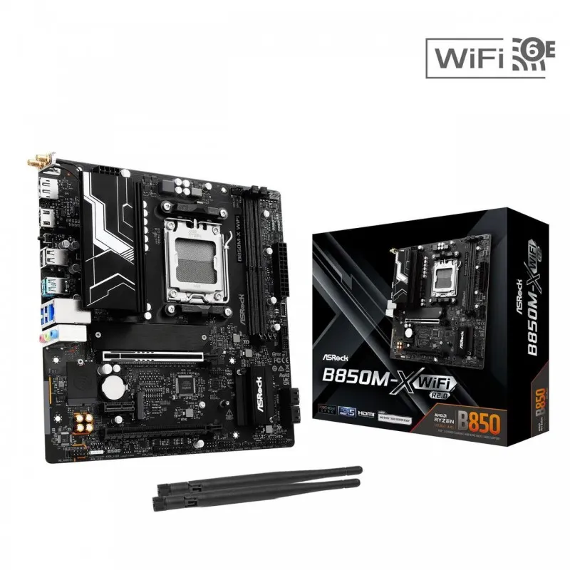 [03669] ASRock B850M-X WiFi R2.0 AM5, SATA 6Gb/s USB 3.2 Salidas gráficas duales RGB Micro ATX