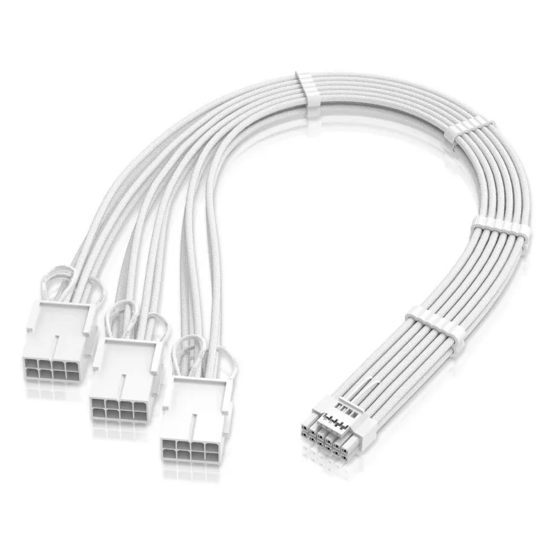 [03432] EZDIY-FAB Extensión de 3X PCIE 8 @ 12VHPWR All White PCIe 5.0 alimentación GPU 16 pines (12+4) EZDPR186-2