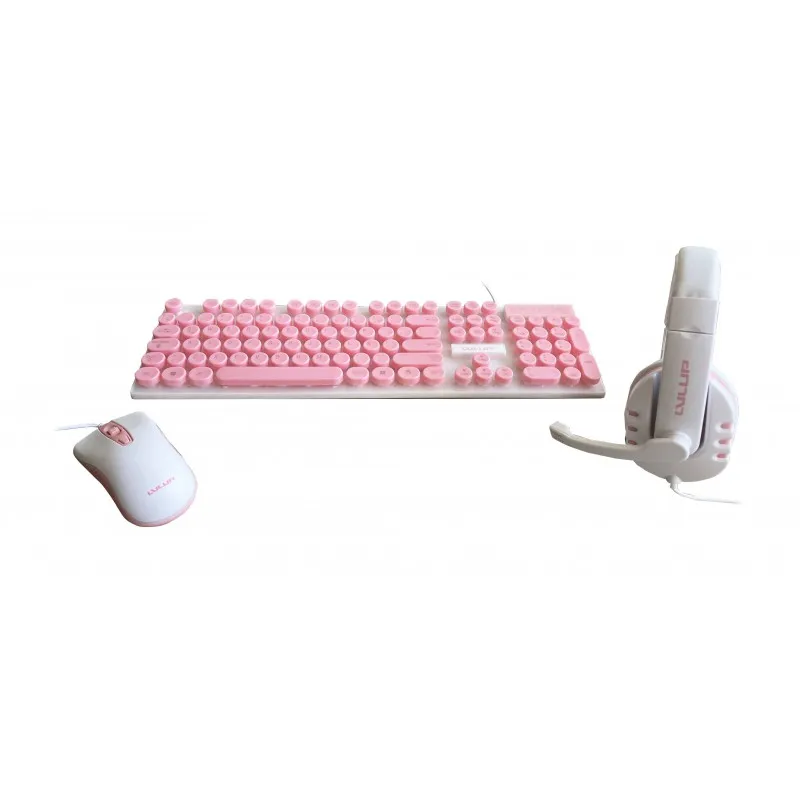 [03602] Kit Gamer Teclado, Mouse y Audífonos Vivitar LvlUp Español, USB, LED Multicolor, Rosa