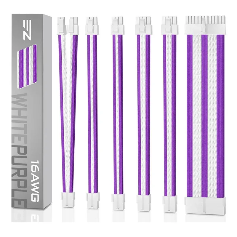 EZDIY-FAB Kit All White/Purple extensión cable PSU 16 AWG 24-PIN 8-PIN 6-PIN 4+4-PIN EZDPR036-3
