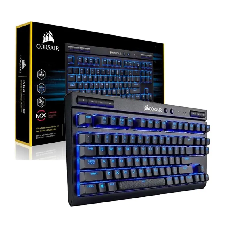 [01880] CORSAIR K63 Teclado Wireless Mecanico español Gaming Backlit Blue LED Cherry MX Red CH-9145030-SP