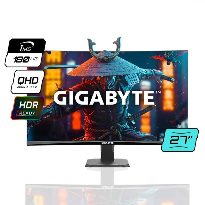 [03245] GIGABYTE GS27QCA 27" QHD 2560x1440 180Hz 1ms Monitor Curvo VA AMD FreeSync HDMI, DP