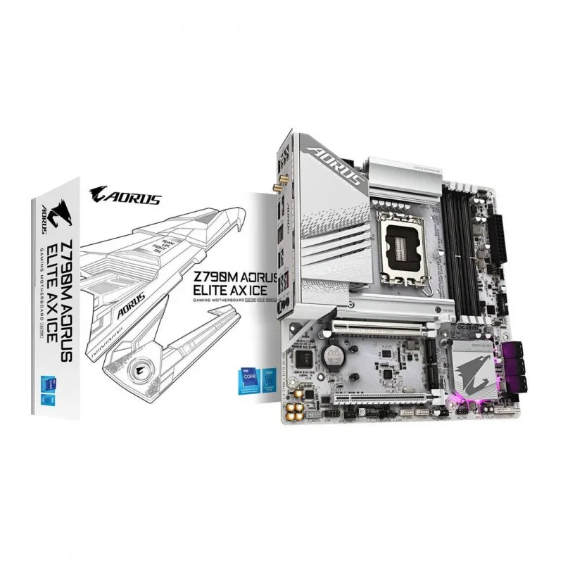 [03377] GIGABYTE Z790M AORUS ELITE AX ICE LGA 1700, M-ATX, DDR5, x3 M.2, PCIe 5.0, USB 3.2 Gen2X2 Type-C, Intel Wi-Fi 6E, 2.5GbE LAN