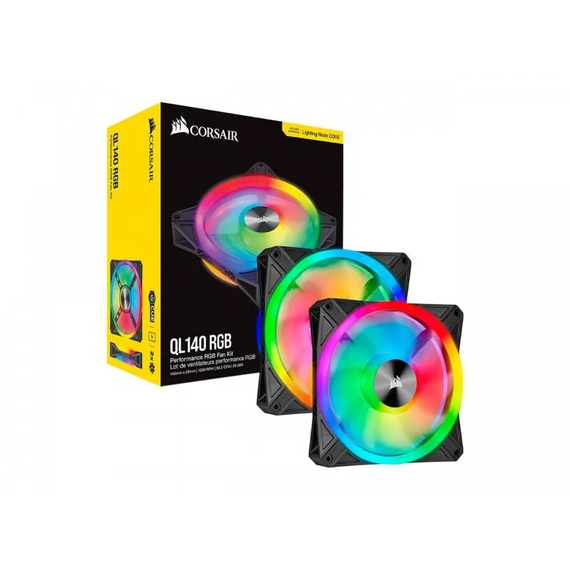 [01474] CORSAIR Kit 2x 140mm ventilador Negro iCUE QL140 RGB PWM Lighting Node CORE CO-9050100-WW