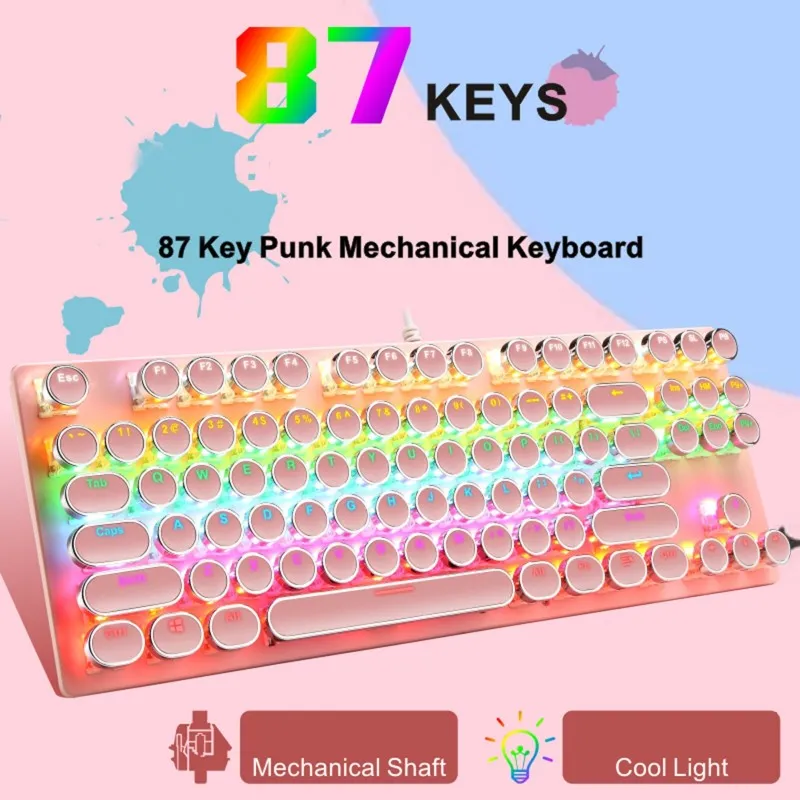 TECLADO Pink MECANICO 70% Leaven SteamPunk K550 87Key SWITCH AZUL RGB Layout Ingles