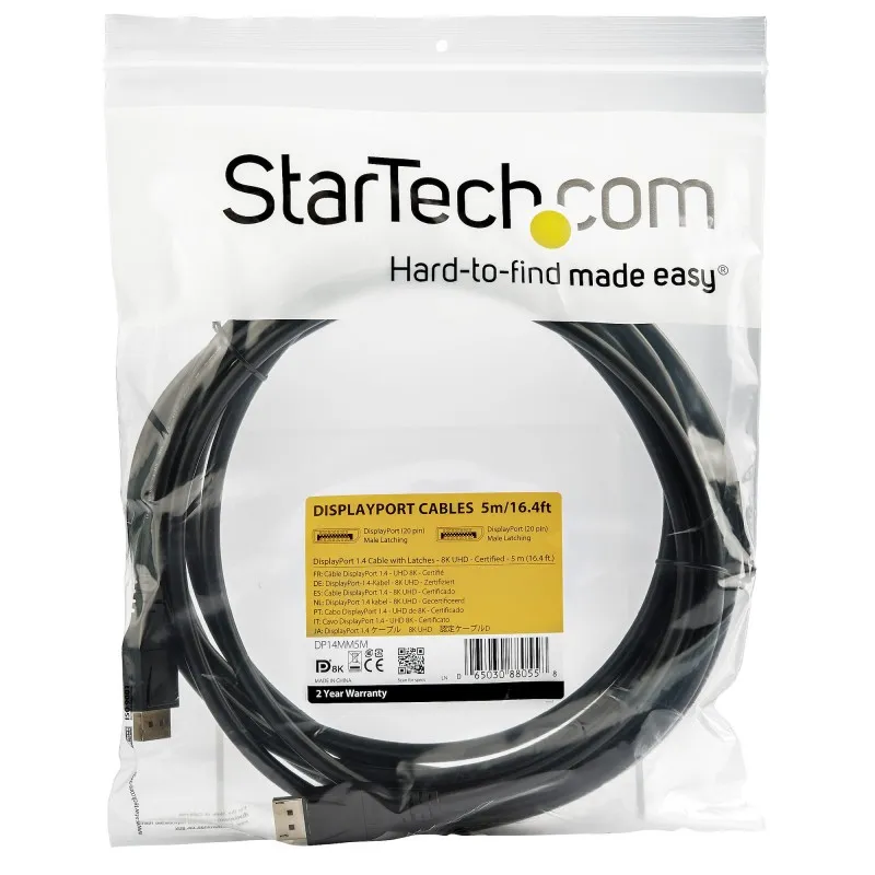 [03407] Cable DisplayPort 1.4 de 5m - Certificado VESA - 8K 60Hz - HBR3 - HDR - Cable de Monitor DP a DP - UltraHD 4K 120Hz - Super UHD