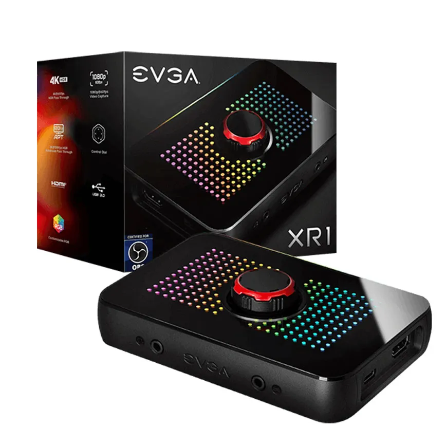 [01007] EVGA XR1 Capturadora Certificada OBS USB 3.0 4K Pass  ARGB Mesclador de Audio PC PS5 Xbox Nintendo