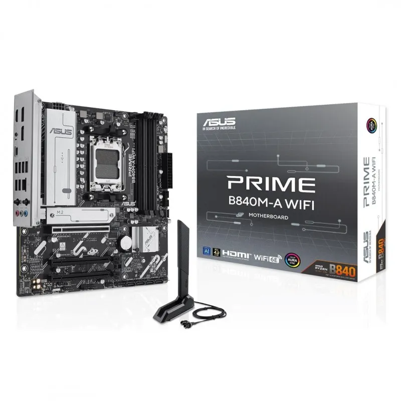 [03124] ASUS Prime B840M-A WiFi , mATX, AM5, DDR5, PCIe 4.0 Ready, X3 M.2, Wi-Fi 6E, USB Tipo-C 5 Gbps