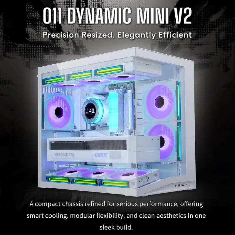 [03513] LIAN LI O11D MINI V2 Flow White Case ATX Incluye 5x Fan Reverso