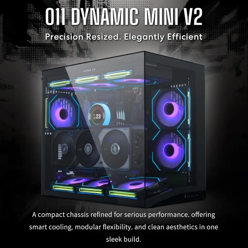 [03512] LIAN LI O11D MINI V2 Flow BLACK Case ATX Incluye 5x Fan Reverso