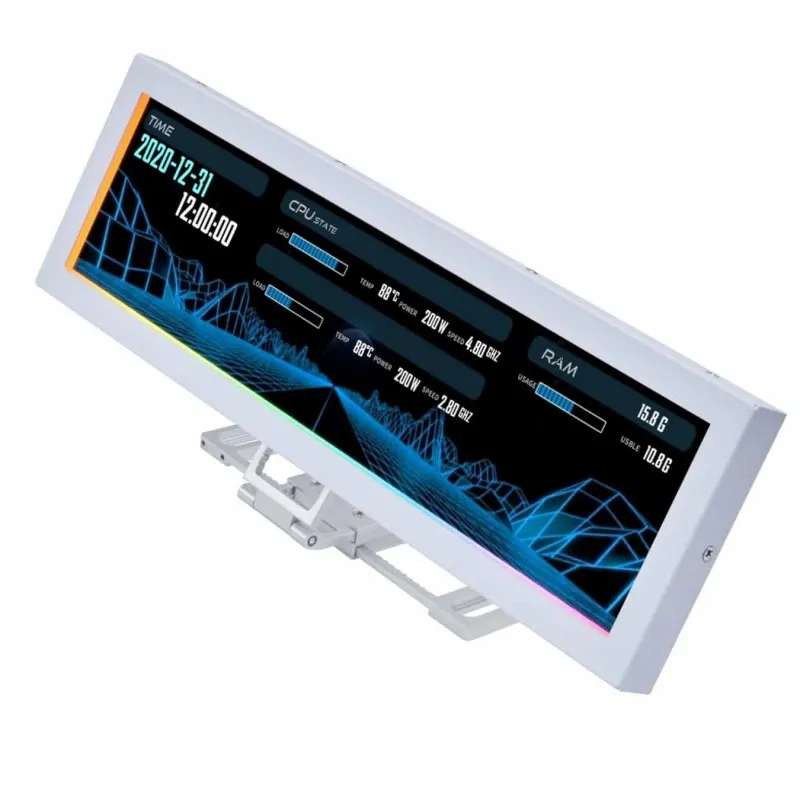 [03833] Lian Li Pantalla 8.8'' White para PC, montaje ajustable, marco ARGB, panel de visualización de temperatura de PC, pantalla LCD