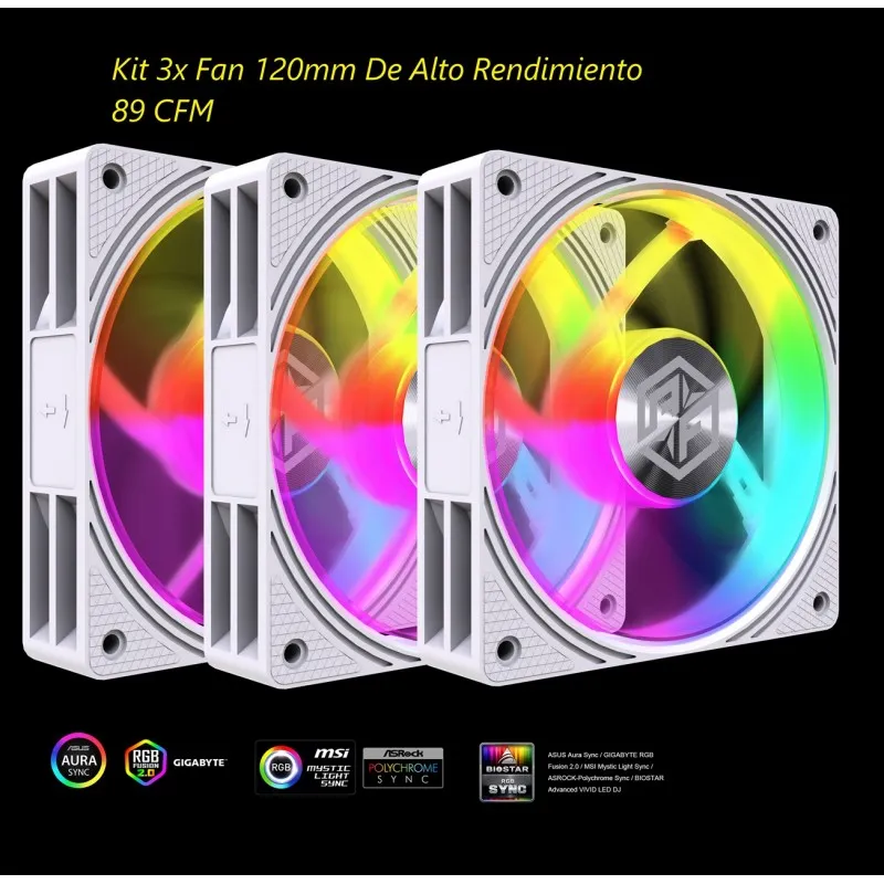 [03794] Airflow CSF800 White 120mm, Kit 3 FAN alto rendimiento 84.91 CFM, ARGB, PWM
