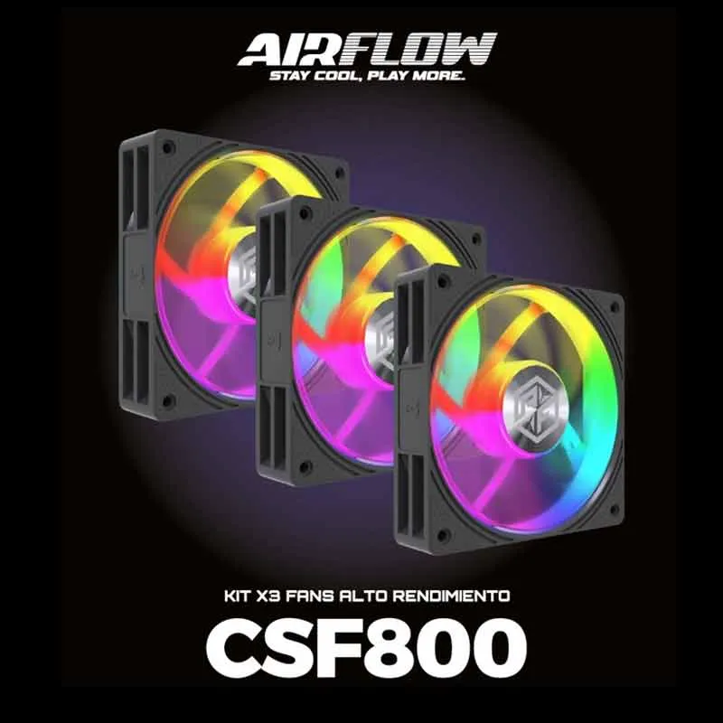 [03793] Airflow CSF800 Black 120mm, Kit 3 FAN alto rendimiento 84.91 CFM, ARGB, PWM