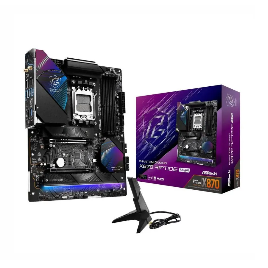 [03858] ASRock Phantom Gaming X870 Riptide WiFi 7 AMD AM5 ATX Motherboard DDR5 DIMMs 8000 MHz 256 GB USB4 M.2 SATA3 6.0 Gb/s