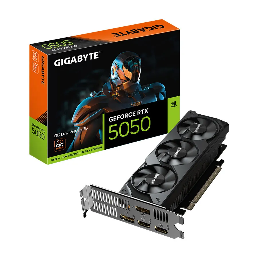 [03844] GIGABYTE RTX 5050 OC Low Profile 8G GDDR6, 128bit, PCI-E 5.0, 2587MHz, 2 x DP, 2 x HDMI, DLSS 4, GV-N5050OC-8GL