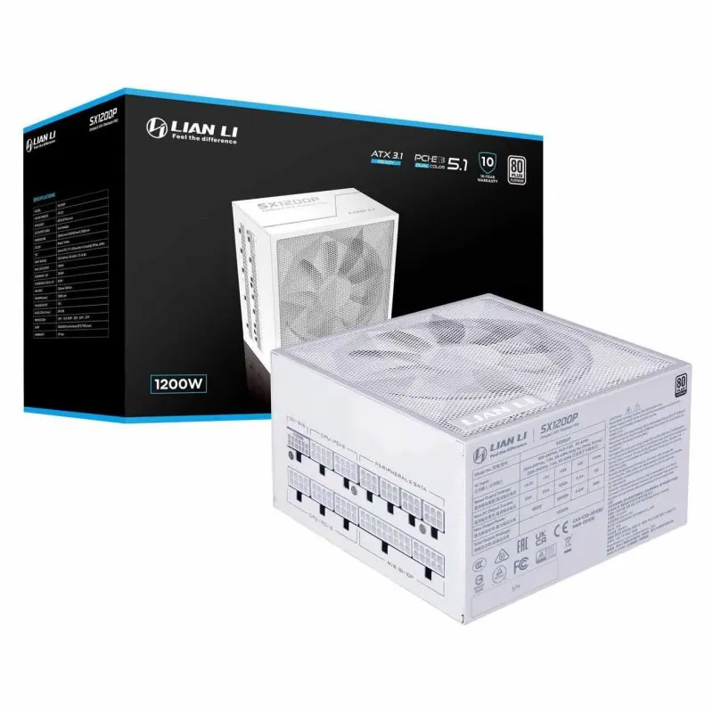 [03829] Lian Li SX1200P 1200 W Platinum White Compact ATX | Cable de 12V-2x6 | ATX 3.1 PCIE 5.1 - Modular G9P.SX1200P.W000.US