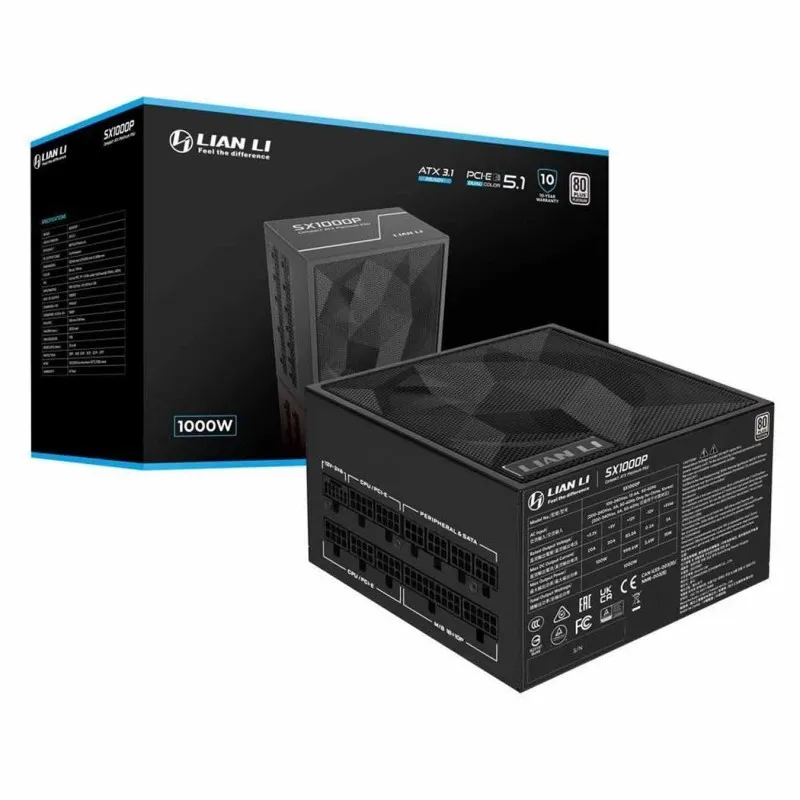 [03830] Lian Li SX1200P 1200 W Platinum Black Compact ATX | Cable de 12V-2x6 | ATX 3.1 PCIE 5.1 - Modular G9P.SX1200P.B000.US