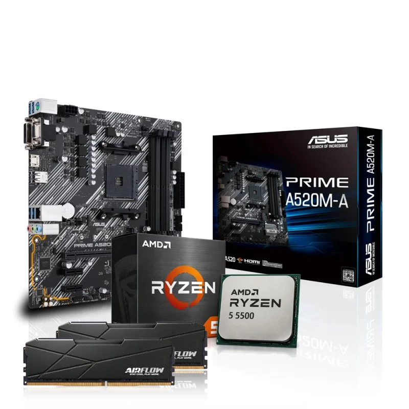 KIT Upgrade AMD Ryzen 5 5500 + 16GB DDR4 3200 RAM airflow + MB ASUS A520