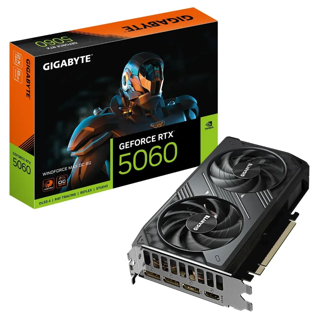 [03933] GIGABYTE RTX 5060 WINDFORCE MAX OC 8G, 8GB 128-bit GDDR7, PCIe 5  OC-8GD 3 x DisplayPort 2.1b y 1 x HDMI 2.1b. GV-506WMOC