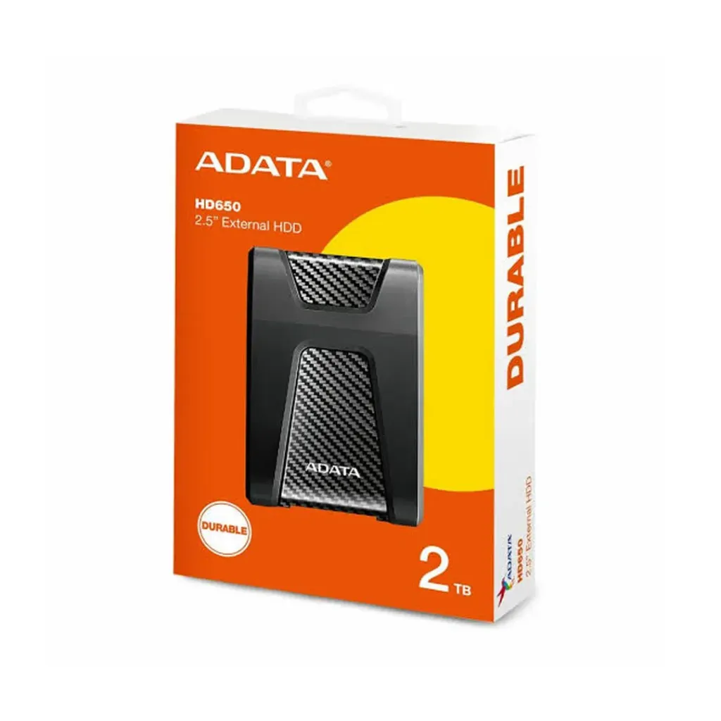 ADATA HD650 2TB USB 3.2 Negro MAX 1.050 MB/s lectura, 1.000 MB/s Escritura AHD650-2TU31-CBK