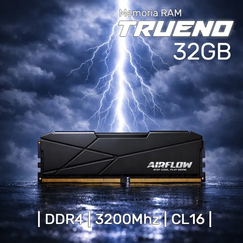 Airflow TRUENO DDR4 32GB 3200Mhz CL16 UDIMM Compatible AMD & Intel - XPM - Disipador Negro