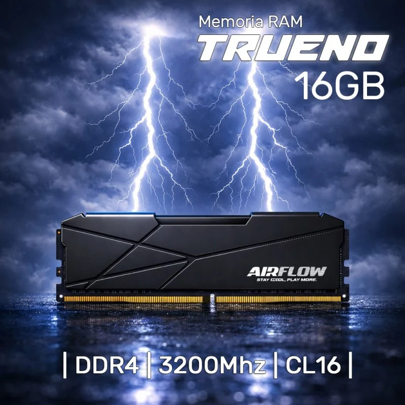 Airflow TRUENO DDR4 16GB 3200Mhz CL16 Memoria Ram Compatible AMD & Intel - XPM - Disipador Negro