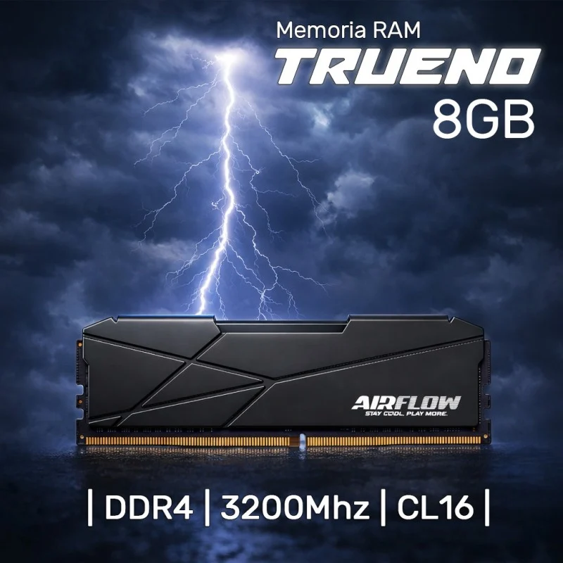 Airflow TRUENO DDR4 8GB 3200Mhz CL16 UDIMM Compatible AMD & Intel - XPM - Disipador Negro